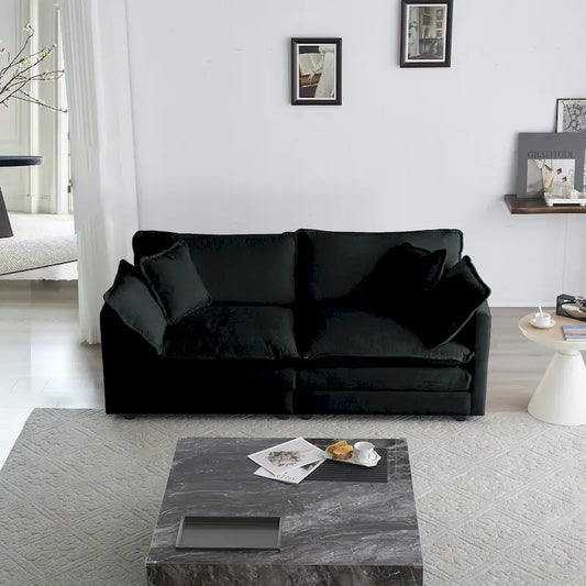 Black 4-Piece Chenille Modular Sectional Sofa with Loveseat & Ottomans