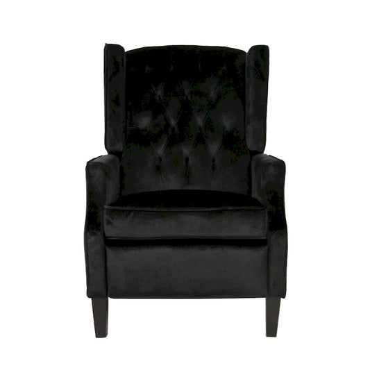 Black Velvet Mid-Century Wingback Push-Back Recliner with Footrest, Button-tufted Back