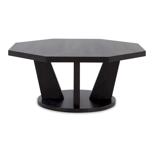 Chloe Cocktail Coffee Table, 40 Inch Octagon Espresso Brown Wood