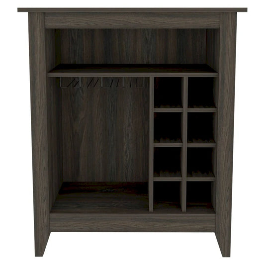 Essential Bar Cabinet, One Open Shelf, Six Built-in Wine Rack, One Drawer -Black