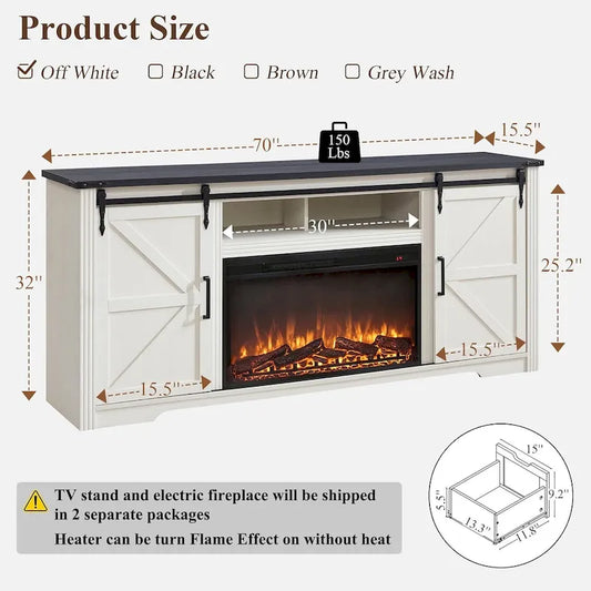 Farmhouse Fireplace TV Stand for 80 Inch TV, Entertainment Center