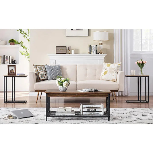 Javlergo 3-pieces Coffee Table Set for Living Room Wood Coffee Table and C End Tables Set of 2