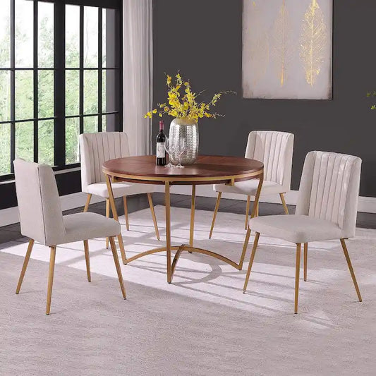 Morden Fort Modern 5-piece Dining Table Set with Classic Round Dining Table Velvet Dining Chair