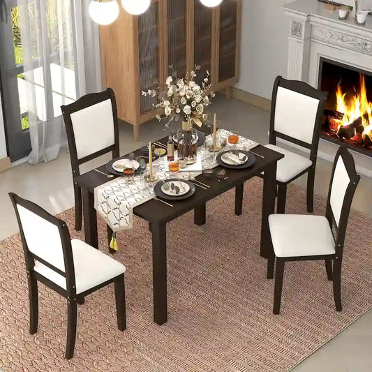5-Piece Wood Dining Table Set Simple Style Kitchen Dining Set Rectangular Table with Upholstered Chairs for Limited Space