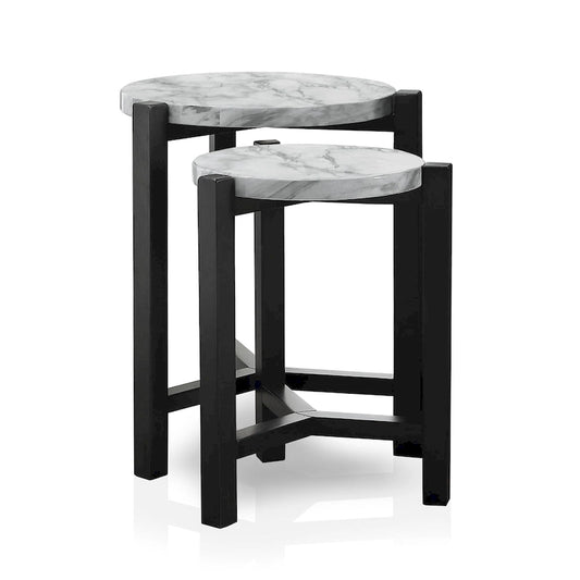 Bittar Transitional Brown Grey 20-inch Faux Marble Top Nesting Side Table by Furniture of America