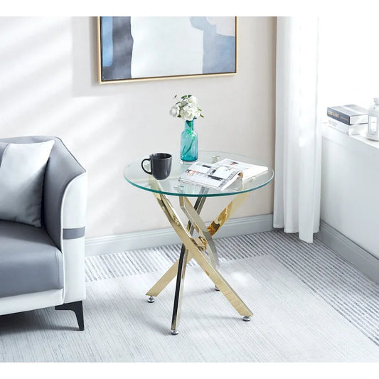 Modern Round Tempered Glass End Table with Stainless Steel Legs