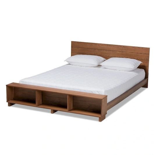 Carbon Loft Dehaney Ash Walnut Finish Platform Bed with Shelves