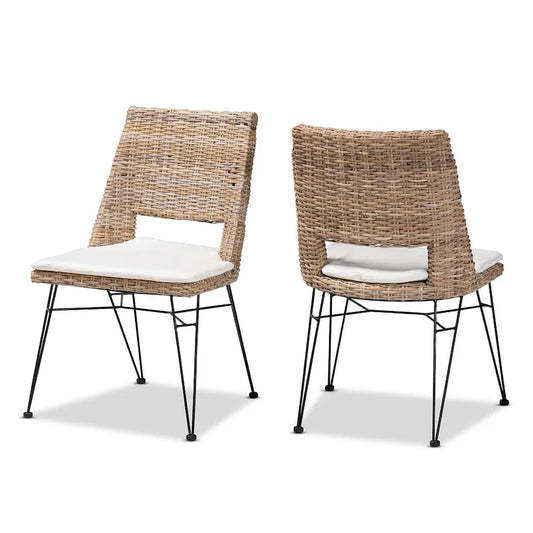 Nafaro Bohemian Rattan/ Metal 2-Piece Dining Chair Set with Cushion