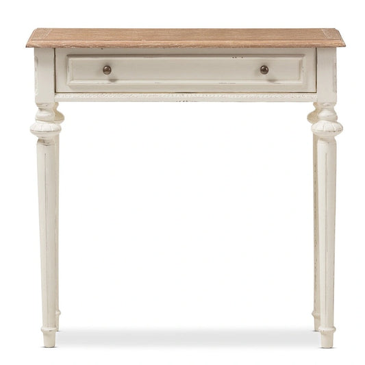 The Gray Barn Keene French Provincial Style Weathered Oak and White Wash Distressed Finish Wood Console Table