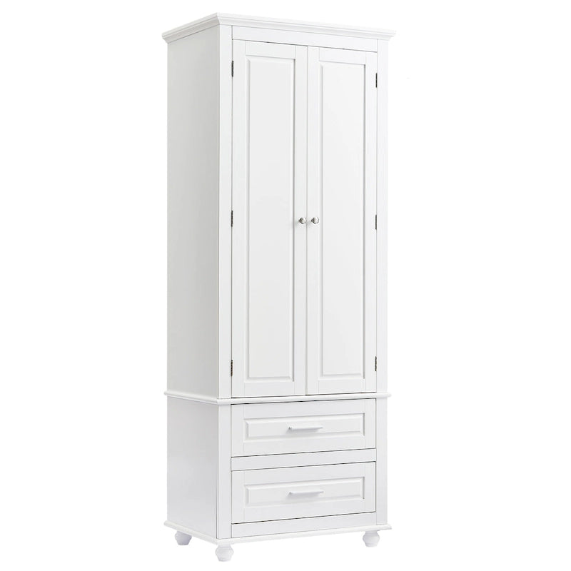 White Tall Storage Cabinet with Two Drawers