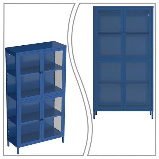 Modern Minimalist 3-Sided Tempered Glass Storage Cabinet with Four Cabinet Doors