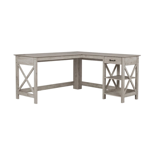 Saint Birch Honduras Washed Gray L-Shape Desk with 1 Drawer and 1 Open Shelf