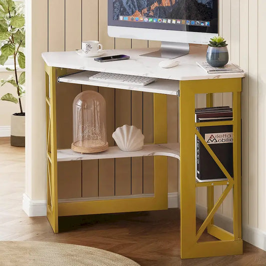 Javlergo Corner Desk with Keyboard Tray, Study Writing Computer Table for College Dorm Home Office