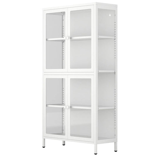 Four Glass Door Storage Cabinet with Adjustable Shelves and Feet Cold-Rolled Steel Sideboard Furniture