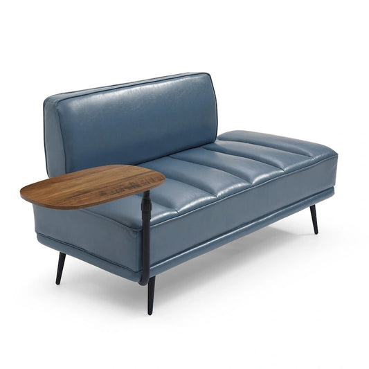 56.3Width End of Bed Bench,Faux Leather Upholstered With side table,360-degree Swivel tray couch,Entryway Ottoman,Metal Legs