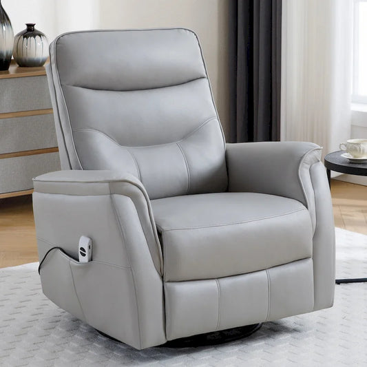 HOMYKA Swivel Power Recliner Faux Leather Glider With USB Port
