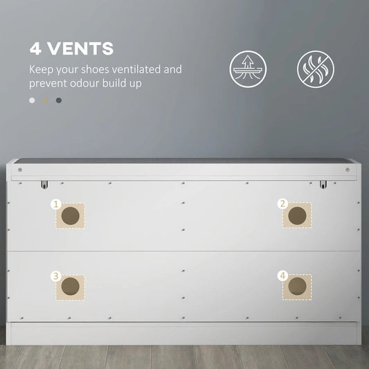 Entryway Bench with 2 Flip Drawers, Seating Cushion, and 2 Vents for 8 Pairs of Shoes for Hallway