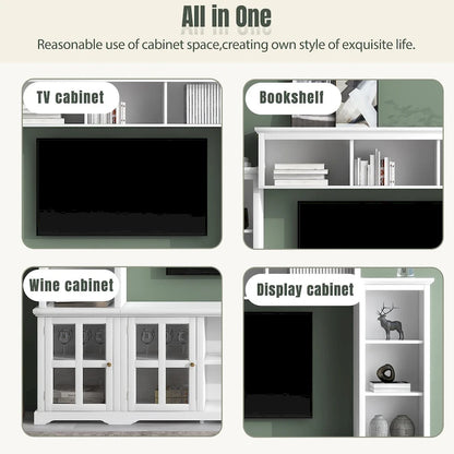 White Entertainment Wall Unit with Bridge & Tempered Glass Door for 70 TVs