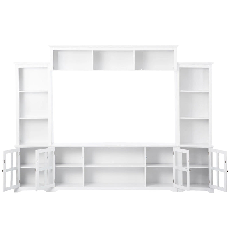 White Entertainment Wall Unit with Bridge & Tempered Glass Door for 70 TVs