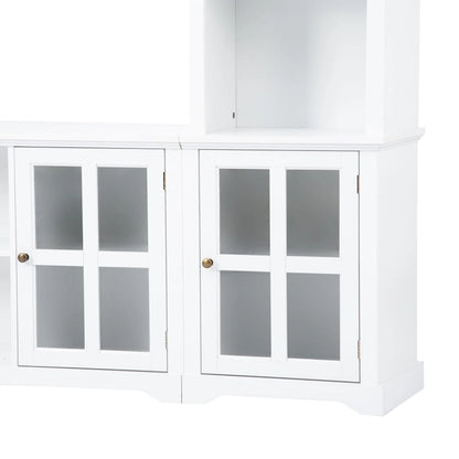 White Entertainment Wall Unit with Bridge & Tempered Glass Door for 70 TVs