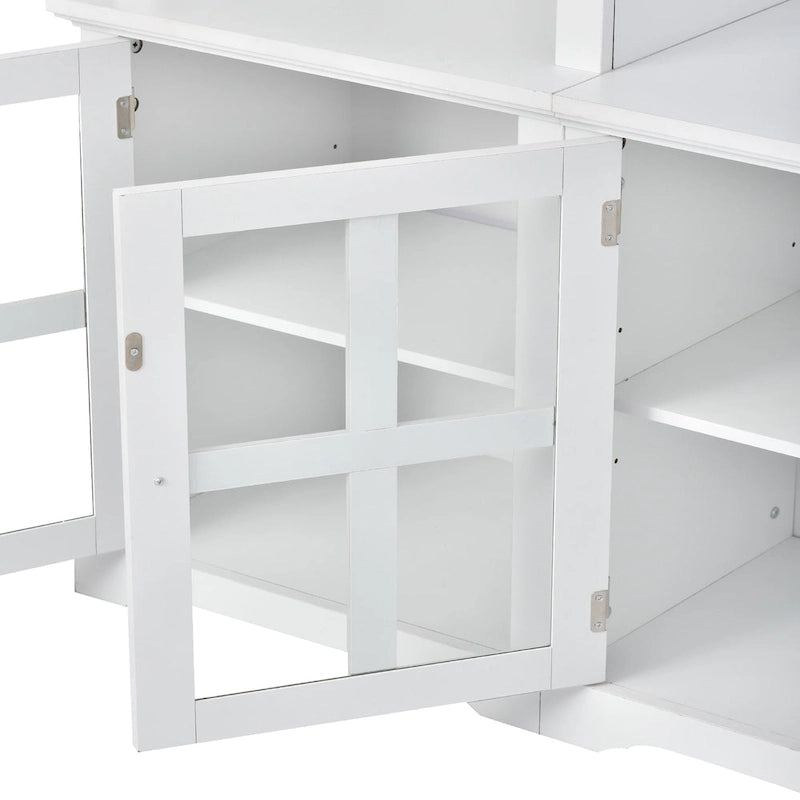 White Entertainment Wall Unit with Bridge & Tempered Glass Door for 70 TVs