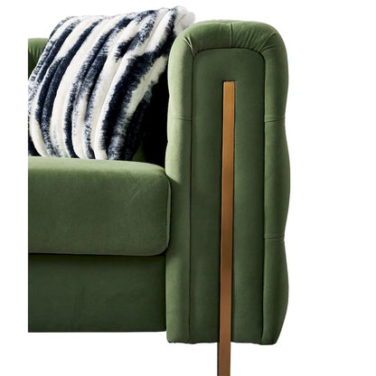 84.25 Button Tufted Upholstered 3-Seater Sofa with Gold Decoration