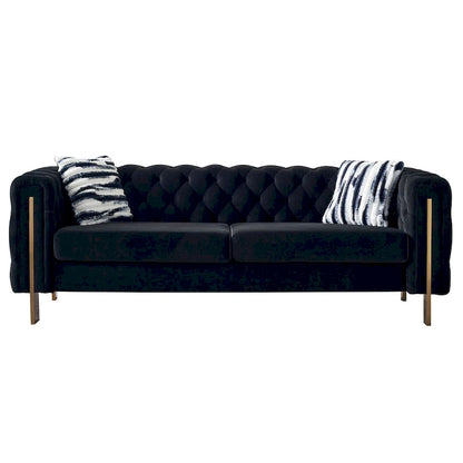 84.25 Button Tufted Upholstered 3-Seater Sofa with Gold Decoration