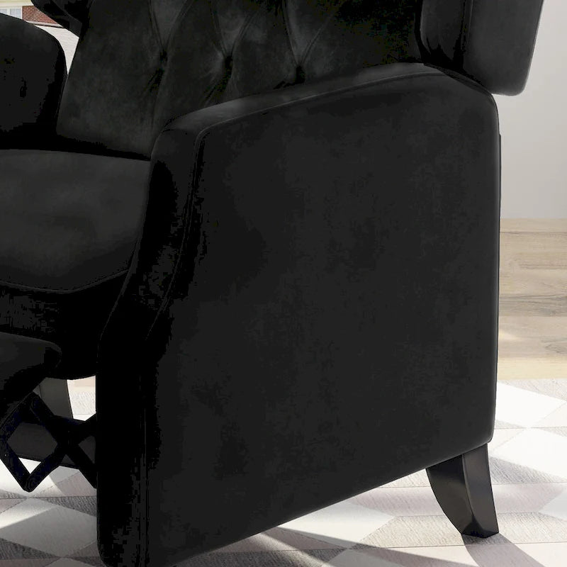 Black Velvet Mid-Century Wingback Push-Back Recliner with Footrest, Button-tufted Back