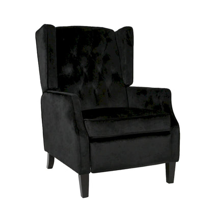 Black Velvet Mid-Century Wingback Push-Back Recliner with Footrest, Button-tufted Back