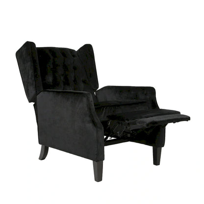 Black Velvet Mid-Century Wingback Push-Back Recliner with Footrest, Button-tufted Back