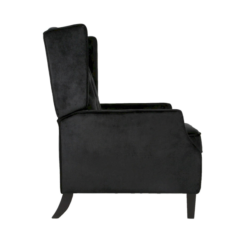Black Velvet Mid-Century Wingback Push-Back Recliner with Footrest, Button-tufted Back