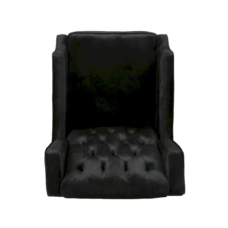 Black Velvet Mid-Century Wingback Push-Back Recliner with Footrest, Button-tufted Back