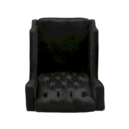 Black Velvet Mid-Century Wingback Push-Back Recliner with Footrest, Button-tufted Back