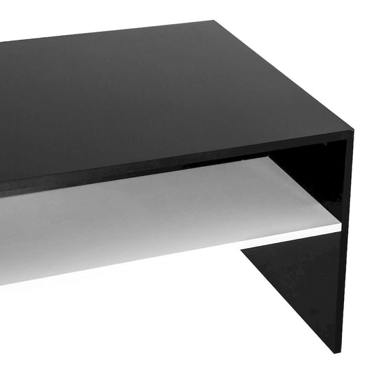Modern Coffee Table, 2-tier Rectangular Center Table with Storage Shelves for Living Room, Black/White