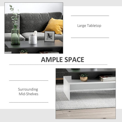 Modern Coffee Table, 2-tier Rectangular Center Table with Storage Shelves for Living Room, Black/White