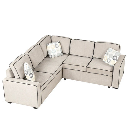 L-Shaped Pull Out Sofa Bed Modern Convertible Sleeper Sofa with 2 USB ports, 2 Power Sockets and 3 Pillows
