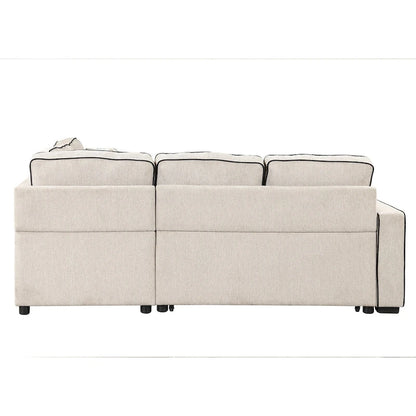 L-Shaped Pull Out Sofa Bed Modern Convertible Sleeper Sofa with 2 USB ports, 2 Power Sockets and 3 Pillows