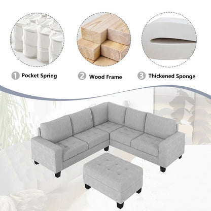 Orisfur. Sectional Corner Sofa L-shape Couch Space Saving with Storage Ottoman & Cup Holders Design