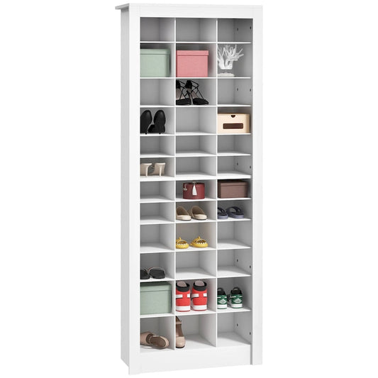 71 Tall Shoe Rack Storage Organizer, Narrow Shoe Cabinet for Entryway with Open Cubes for 36 Pairs, White