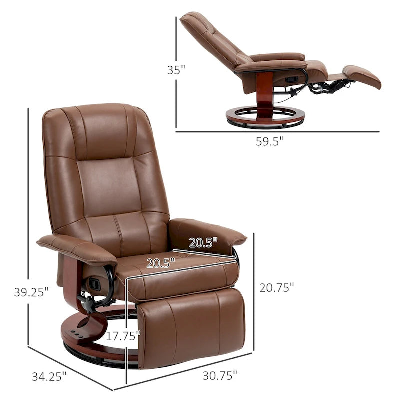 Faux Leather Manual Swivel Recliner Chair with Footrest, Armrest and Wrapped Wood Base