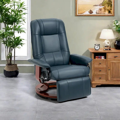 Faux Leather Manual Swivel Recliner Chair with Footrest, Armrest and Wrapped Wood Base