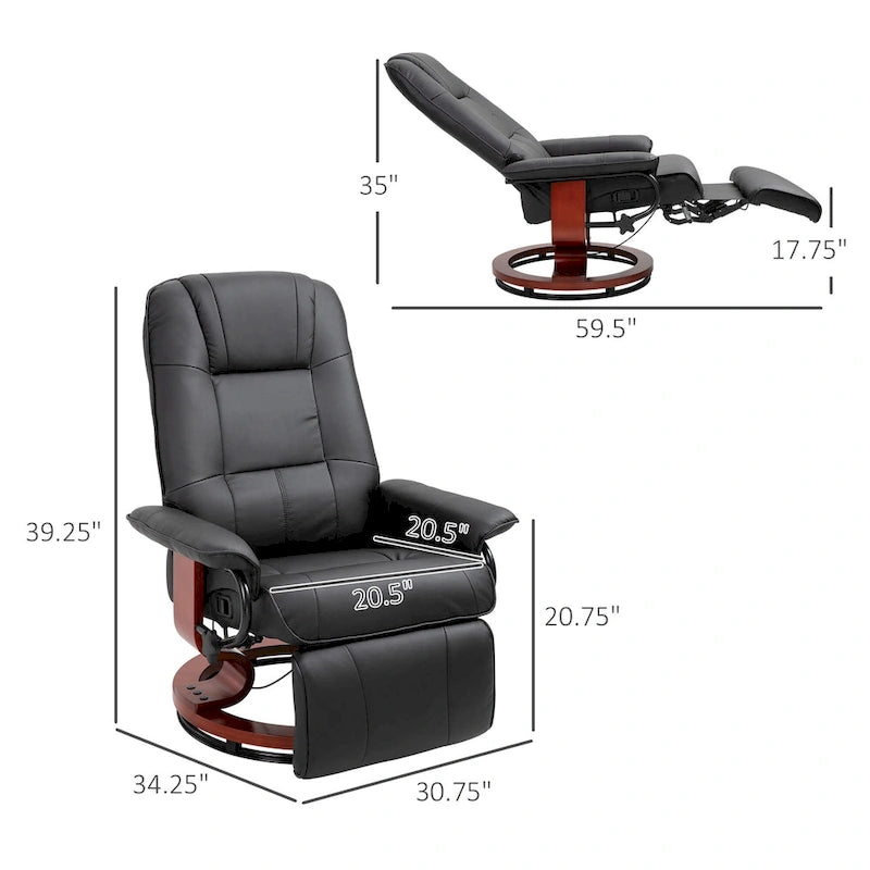 Faux Leather Manual Swivel Recliner Chair with Footrest, Armrest and Wrapped Wood Base