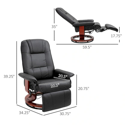 Faux Leather Manual Swivel Recliner Chair with Footrest, Armrest and Wrapped Wood Base