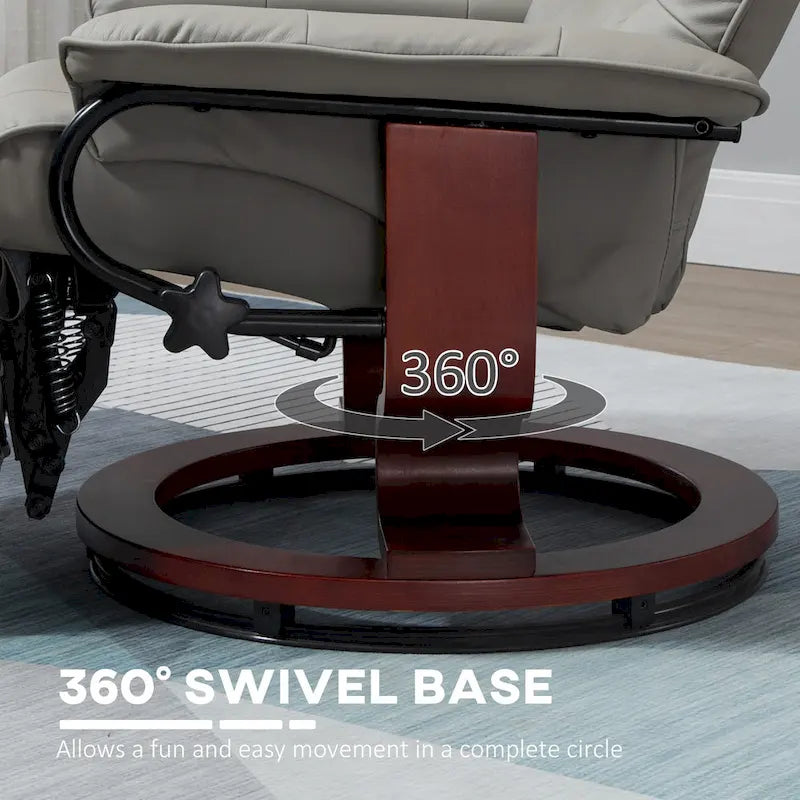 Faux Leather Manual Swivel Recliner Chair with Footrest, Armrest and Wrapped Wood Base