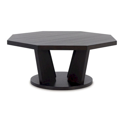 Chloe Cocktail Coffee Table, 40 Inch Octagon Espresso Brown Wood