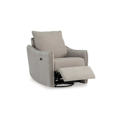 Bradley Swivel Power Recliner Chair, Gray Polyester, Pillow Back