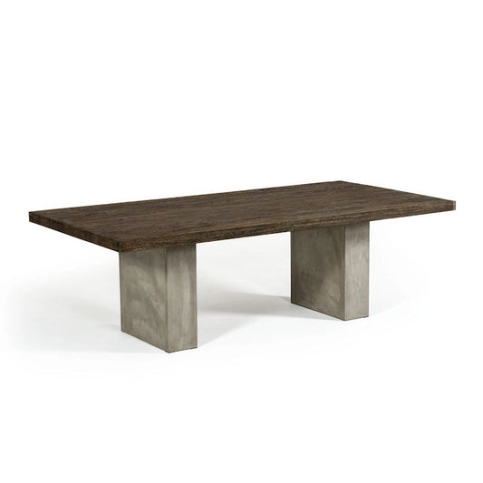 Cid Ari Dining Table, Concrete Base 118 Inch Rectangular Brown Oak Top