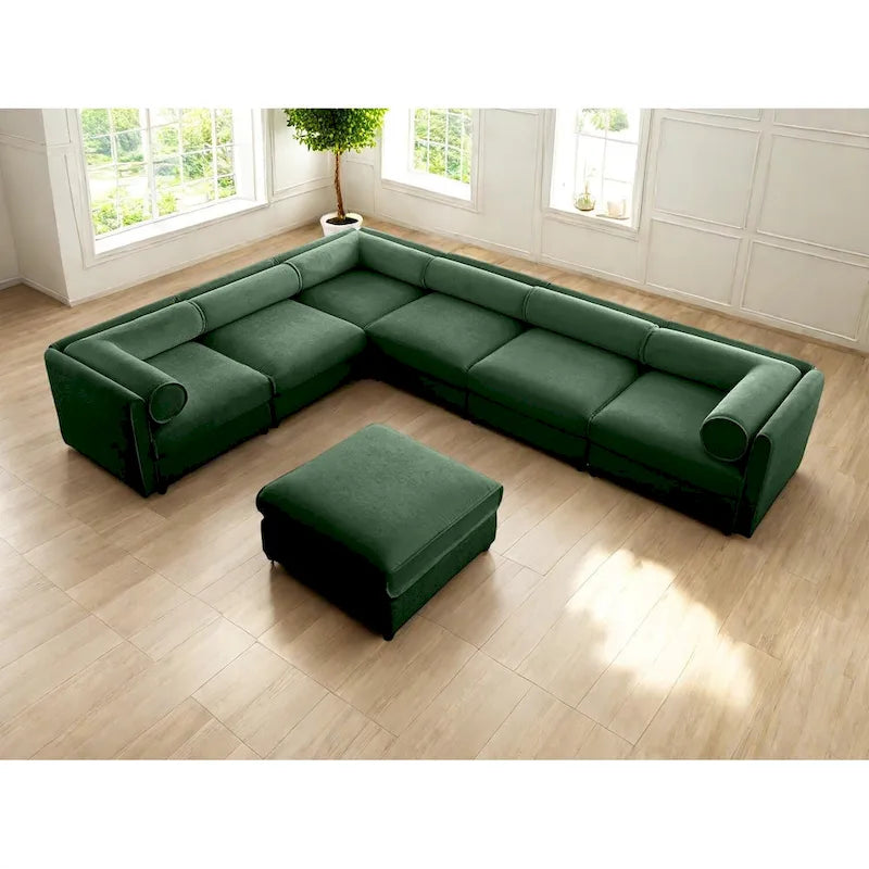 Oversized 7-Piece Chenille Upholstered L-Shaped Modular Sectional Sofa with Storage Seat, DIY Combination