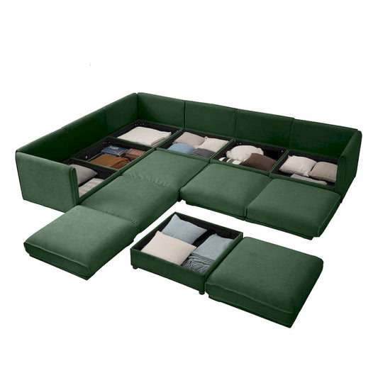 Oversized 7-Piece Chenille Upholstered L-Shaped Modular Sectional Sofa with Storage Seat, DIY Combination