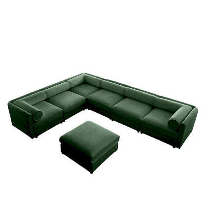 Oversized 7-Piece Chenille Upholstered L-Shaped Modular Sectional Sofa with Storage Seat, DIY Combination